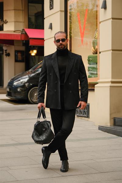 İtalyan Style&Oversize Siyah %100 Pamuk Kadife Kumaş Özel Tasarım Takım Elbise