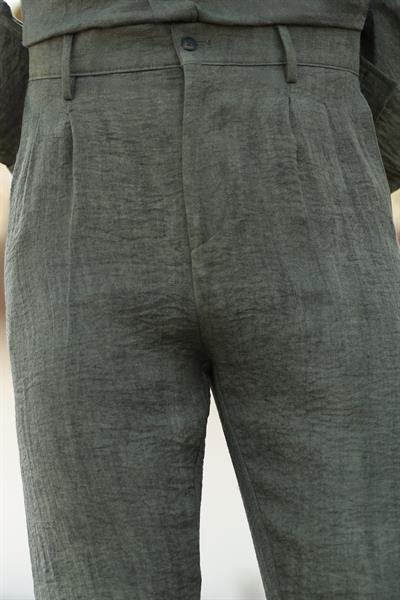 Premium Kalite Haki %70 Saf Keten %30 Pamuk Oversize Keten Pantolon