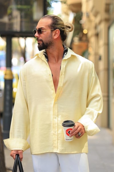1. Kalite %70 Pamuk %30 Viskon Butter Yellow Oversize Gömlek 