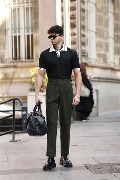 1. Kalite Haki İtalyan Style Çift Pileli Tek Düğme Detay Yüksek Bel Pantolon