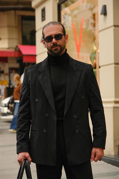İtalyan Style&Oversize Siyah %100 Pamuk Kadife Kumaş Özel Tasarım Takım Elbise