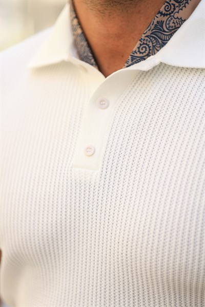 Premium Kalite Ekru Dokulu Polo Yaka Triko