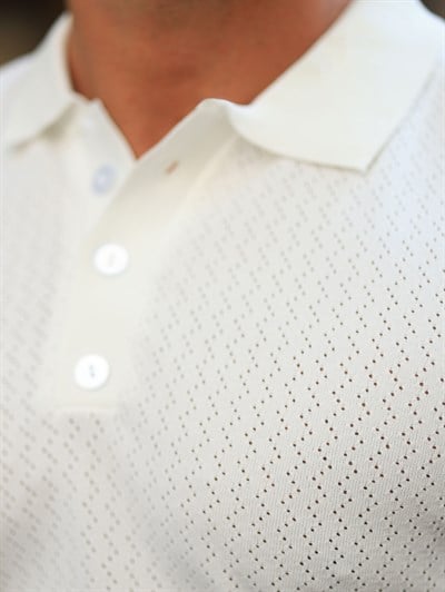 Premium Kalite Nefes Alan Dokulu Polo Yaka Ekru Triko
