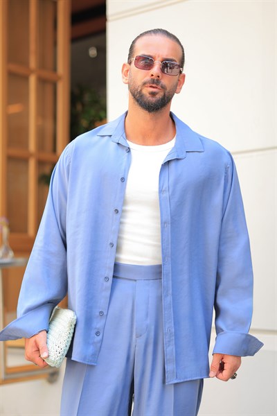 1. Kalite Ton Sür Ton İndigo Oversize Takım