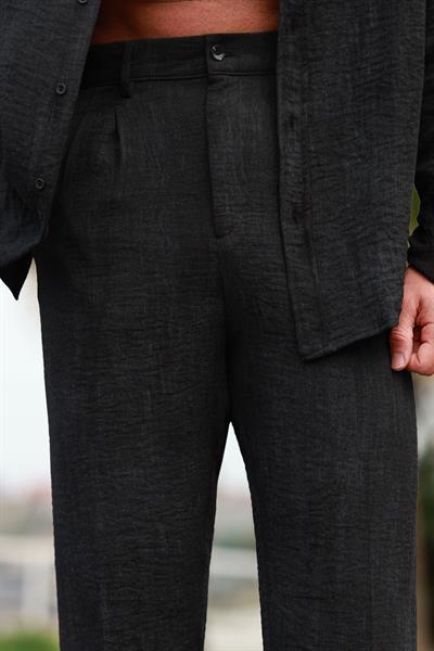 Premium Kalite Siyah %70 Saf Keten %30 Pamuk Oversize Keten Pantolon