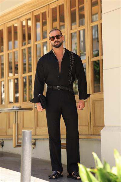 Premium Kalite Siyah %70 Saf Keten %30 Pamuk İtalyan Style Regular Fit Çift Pileli Pantolon