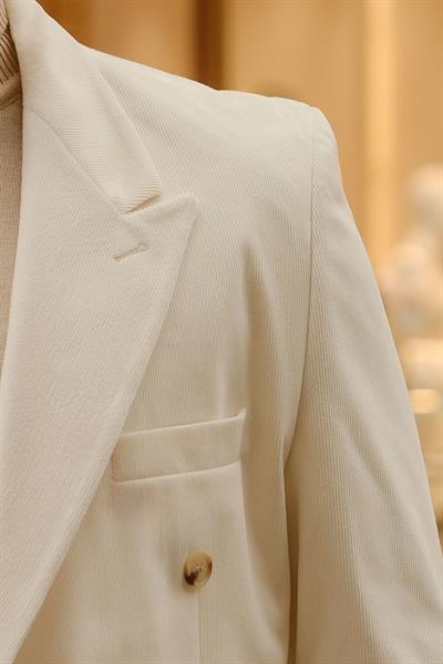İtalyan Style&Oversize Ekru %100 Pamuk Kadife Kumaş Özel Tasarım Takım Elbise