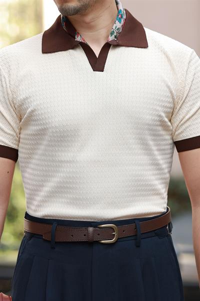 Premium Kalite İtalyan Yaka Bej Regular Fit Triko