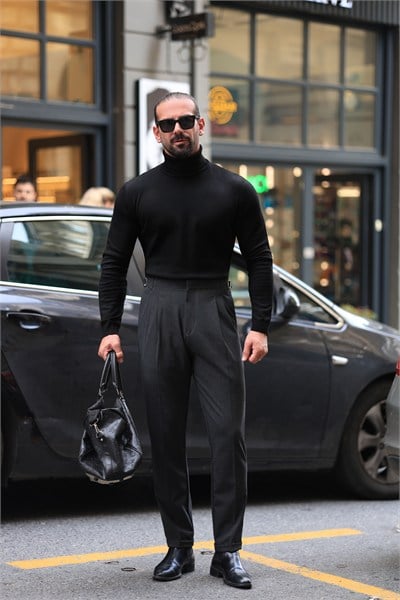 Premium Kalite Antrasit İtalyan Kalıp Çift Toka Detay Tailor Style Pantolon