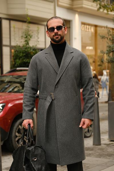 Premium Kalite Antrasit %90 Pamuk %10 Cashmere Oversize Kemer Detaylı Özel Tasarım Kaban