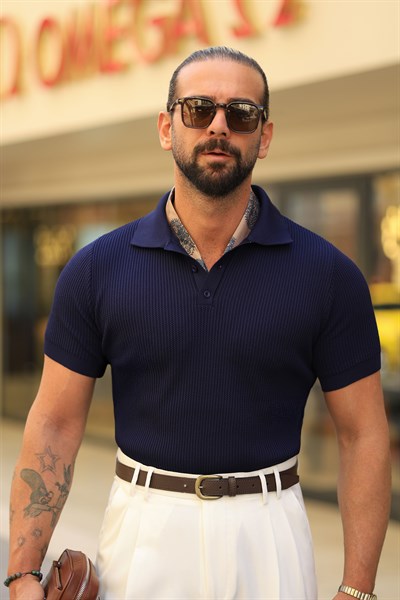Premium Kalite Lacivert Dokulu Polo Yaka Triko
