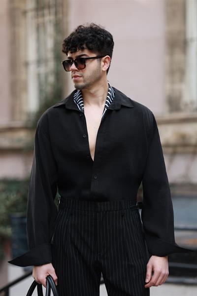 1. Kalite %70 Pamuk %30 Viskon Siyah Oversize Gömlek 