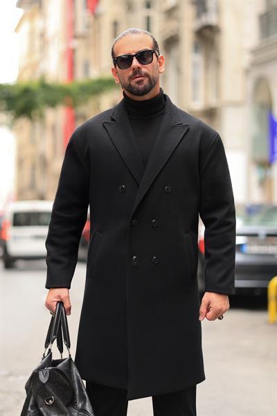 Premium Kalite Siyah Özel Dikim Oversize Kaşe Kaban