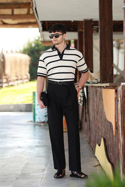 1. Kalite Çift Köprü Siyah Keten Pantolon