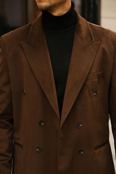 İtalyan Style&Oversize Kahverengi %100 Pamuk Kadife Kumaş Özel Tasarım Takım Elbise