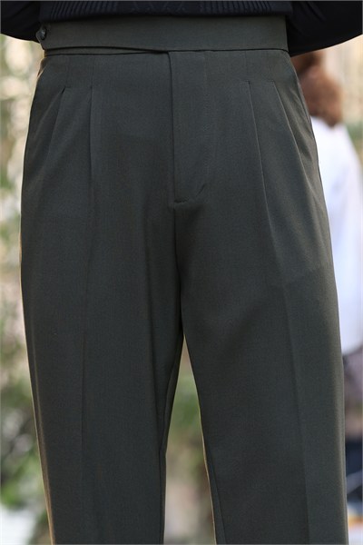 Premium Kalite Haki Yandan Kemer Detay Double Paça Baggy Pantolon