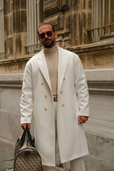 Premium Kalite Ekru Özel Dikim Oversize Kaşe Kaban
