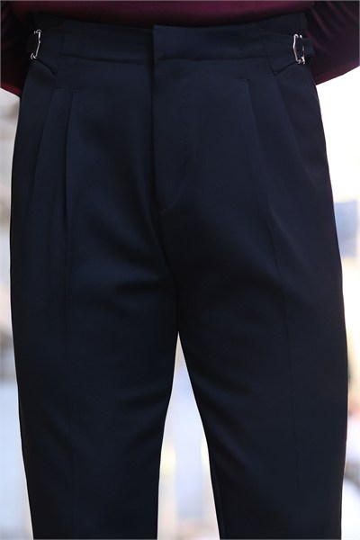 Premium Kalite Siyah İtalyan Kalıp Çift Toka Detay Tailor Style Pantolon
