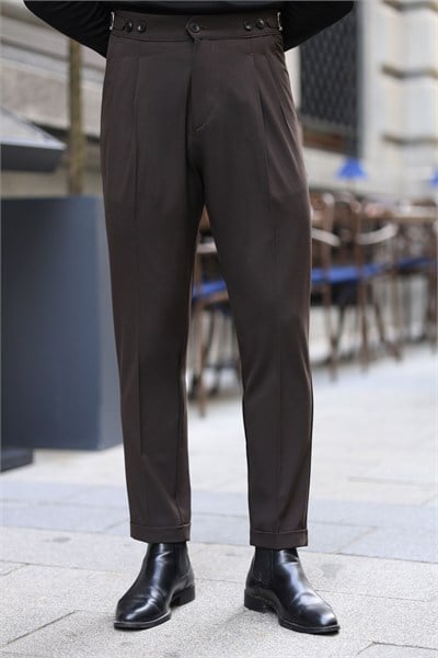 Premium Kalite Kahverengi Tailor Style İtalyan Kalıp 5 Düğme Detay Pantolon