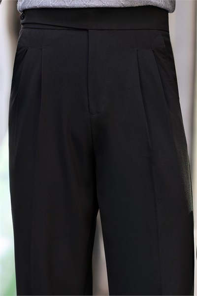 Premium Kalite Siyah Yandan Kemer Detay Double Paça Baggy Pantolon
