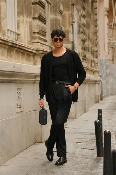 Premium Kalite Siyah İtalyan Style Double Paça Detay Yüksek Bel Pantolon