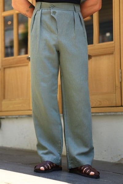 Premium Kalite Yeşil %70 Pamuk %30 Keten İtalyan Stil Pantolon