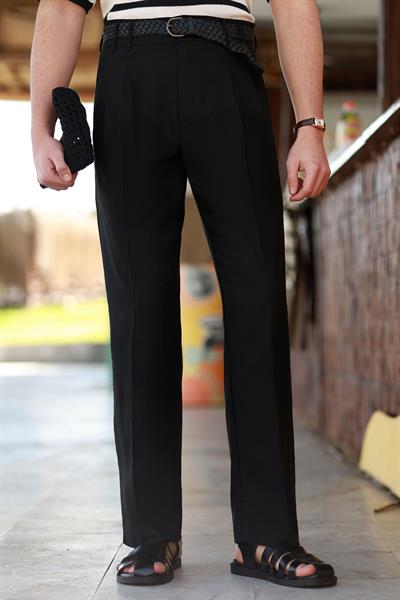 1. Kalite Çift Köprü Siyah Keten Pantolon