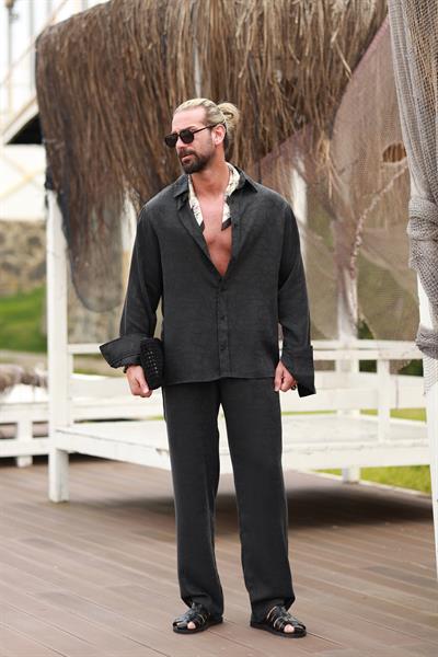 Premium Kalite Siyah Oversize Jakar Desenli Yazlık Salaş Takım