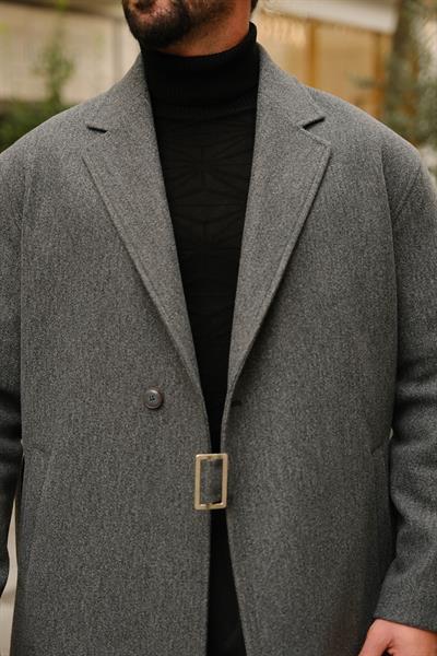 Premium Kalite Antrasit %90 Pamuk %10 Cashmere Oversize Kemer Detaylı Özel Tasarım Kaban