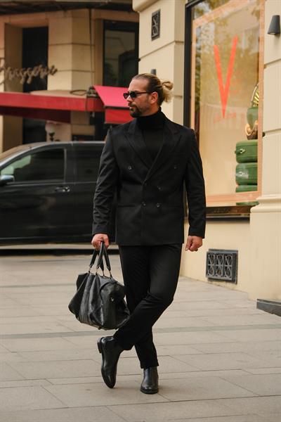 İtalyan Style&Oversize Siyah %100 Pamuk Kadife Kumaş Özel Tasarım Takım Elbise