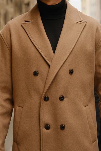 Premium Kalite Camel Özel Dikim Oversize Kaşe Kaban