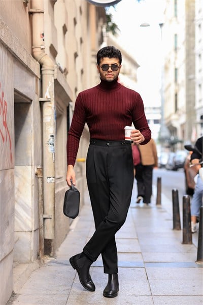 Premium Kalite Siyah Tailor Style İtalyan Kalıp 5 Düğme Detay Pantolon