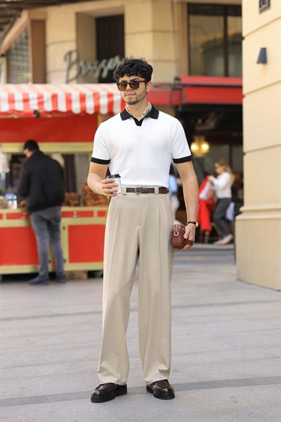 Premium Kalite Bej Çift Pileli Yüksek Bel Kalın Köprü Detay Baggy Fit Pantolon