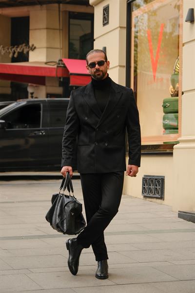 İtalyan Style&Oversize Siyah %100 Pamuk Kadife Kumaş Özel Tasarım Takım Elbise