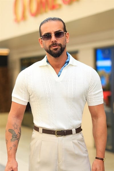 %100 Saf Pamuk Ekru Saç Örgü Desen Regular Fit Triko