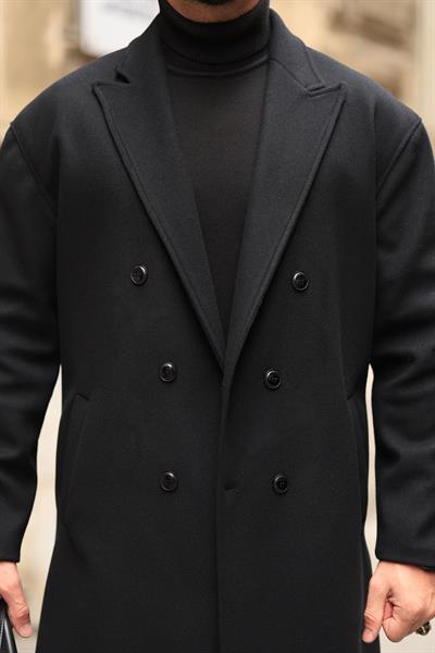 Premium Kalite Siyah Özel Dikim Oversize Kaşe Kaban