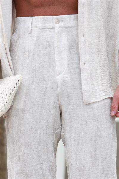 Premium Kalite Ekru %70 Saf Keten %30 Pamuk Oversize Keten Pantolon