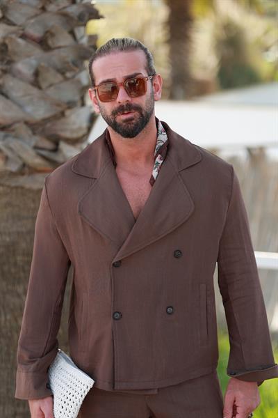 Premium Kalite Kahverengi %70 Saf Keten %30 Pamuk Regular Fit Kruvaze Ceket Yaka Gömlek