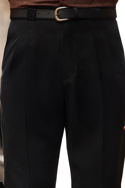 Premium Kalite Siyah Kalın Köprü Detay %100 Pamuk Tensel Pantolon