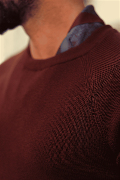 %100 Saf Pamuk Bisiklet Yaka Bordo Regular Fit Triko