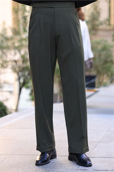 Premium Kalite Haki Yandan Kemer Detay Double Paça Baggy Pantolon