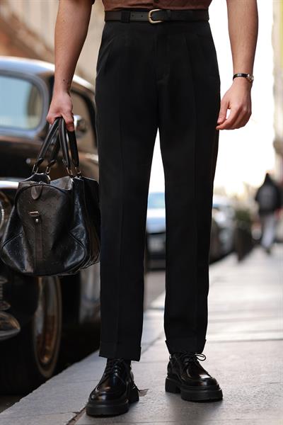 Premium Kalite Siyah Kalın Köprü Detay %100 Pamuk Tensel Pantolon