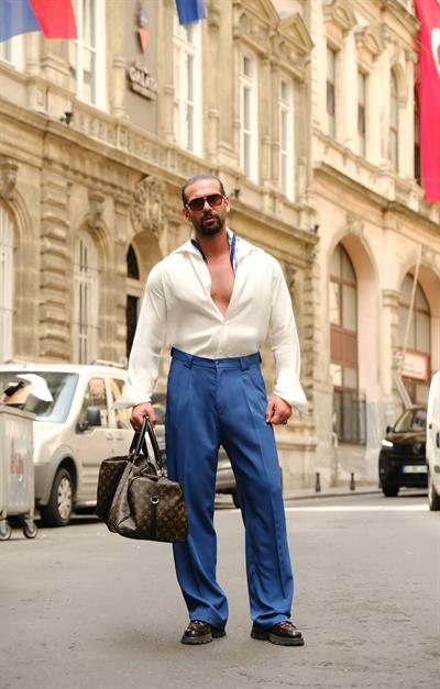 Premium Kalite Mavi Yüksek Bel Çift Pileli Baggy Pantolon