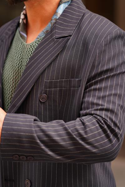 Premium Kalite Özel Tasarım Lacivert Oversize Çizgili Takım Elbise