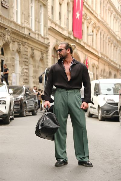 Premium Kalite Yeşil Yüksek Bel Çift Pileli Baggy Pantolon
