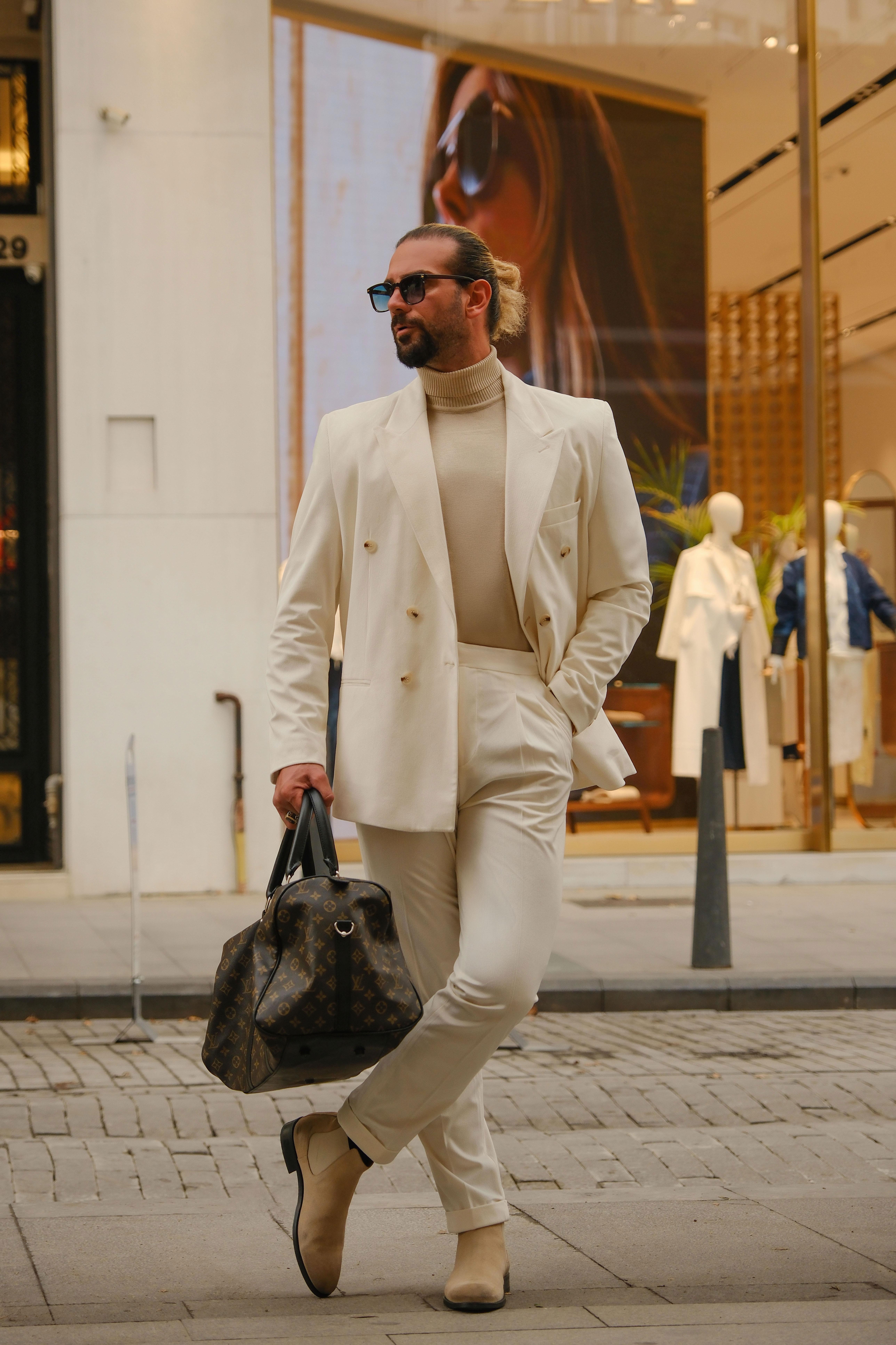 İtalyan Style&Oversize Ekru %100 Pamuk Kadife Kumaş Özel Tasarım Takım Elbise