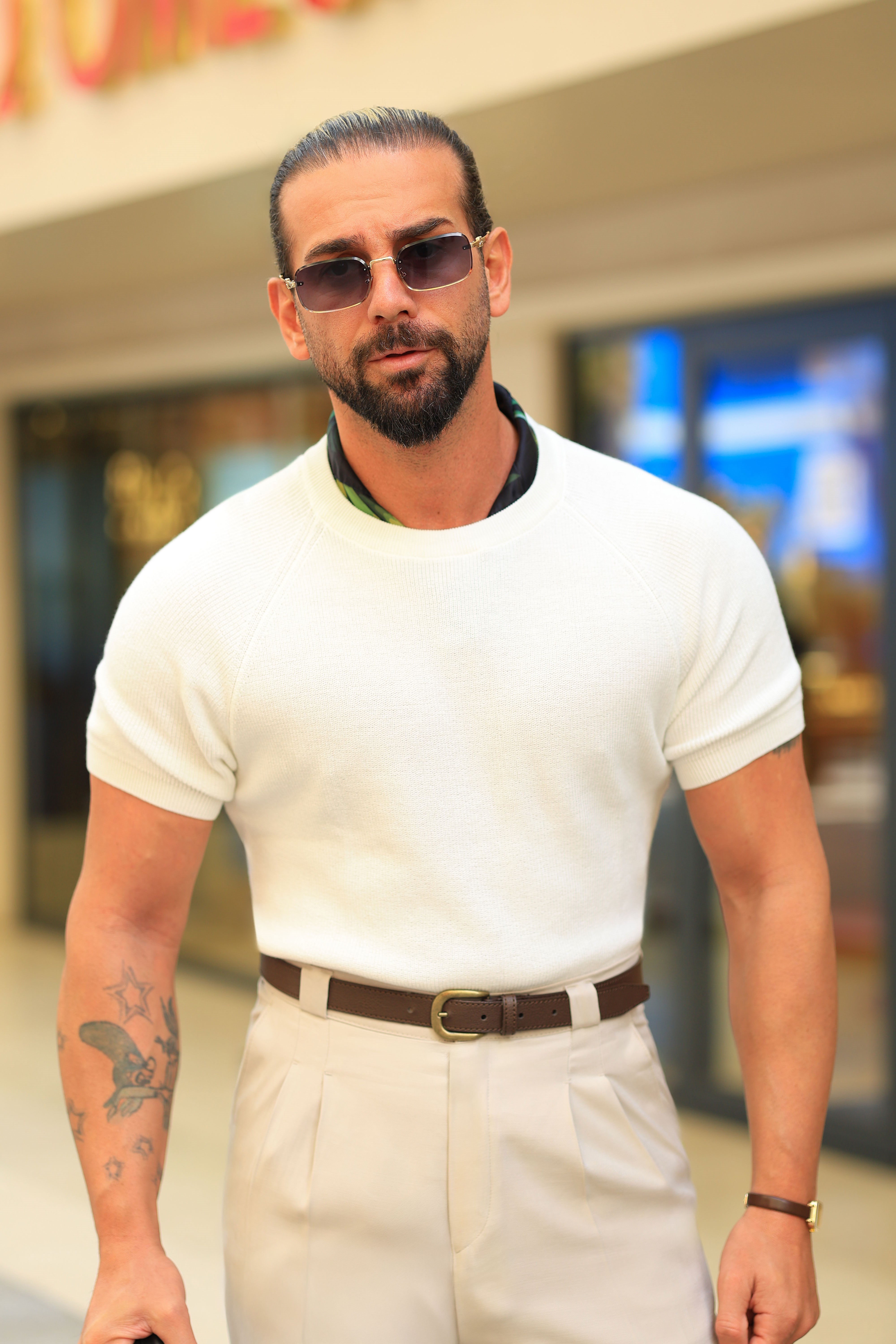%100 Saf Pamuk Bisiklet Yaka Ekru Regular Fit Triko