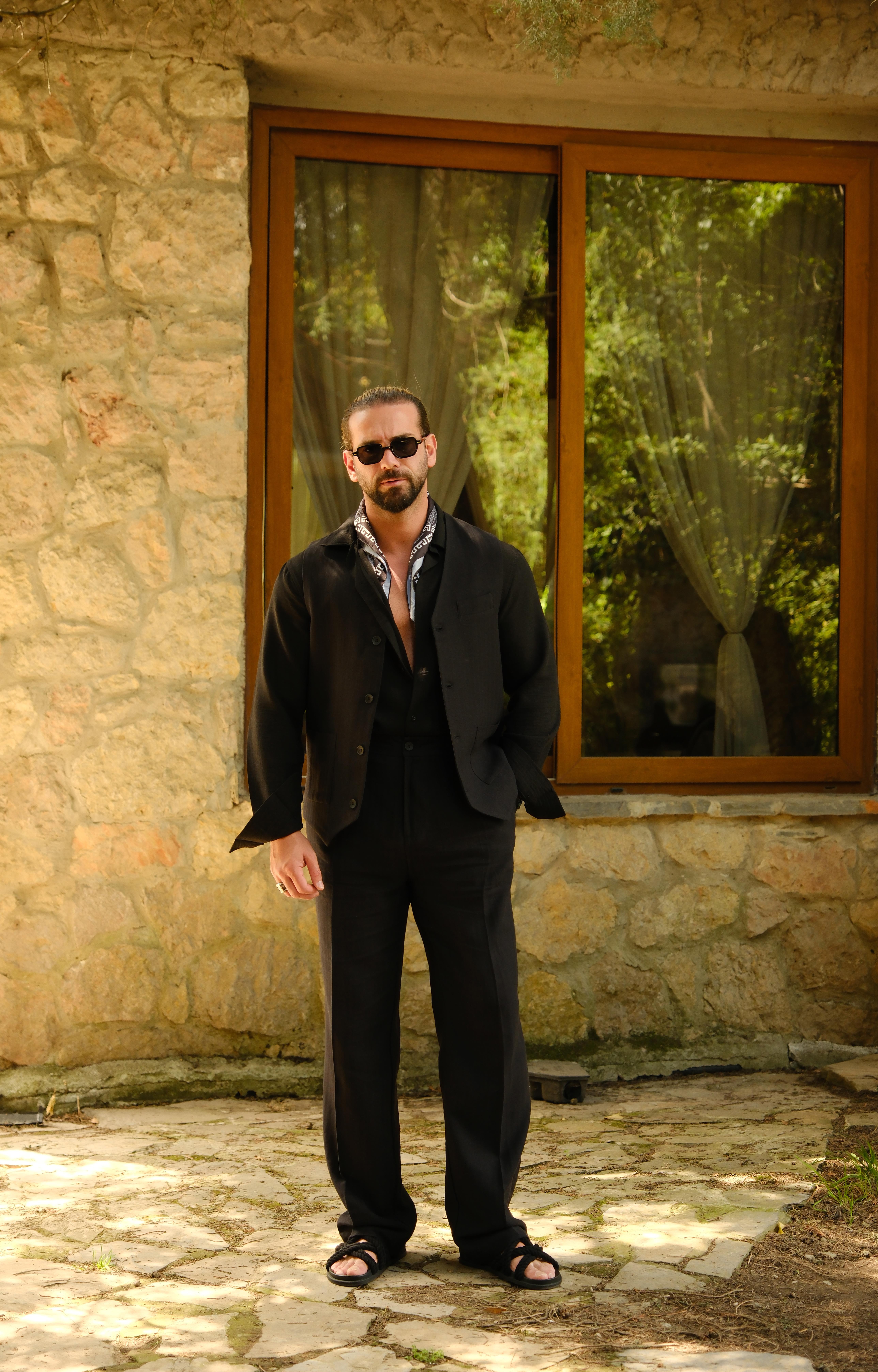 Premium Kalite Siyah İtalyan Stil Regular Fitt Yelekli Keten Takım