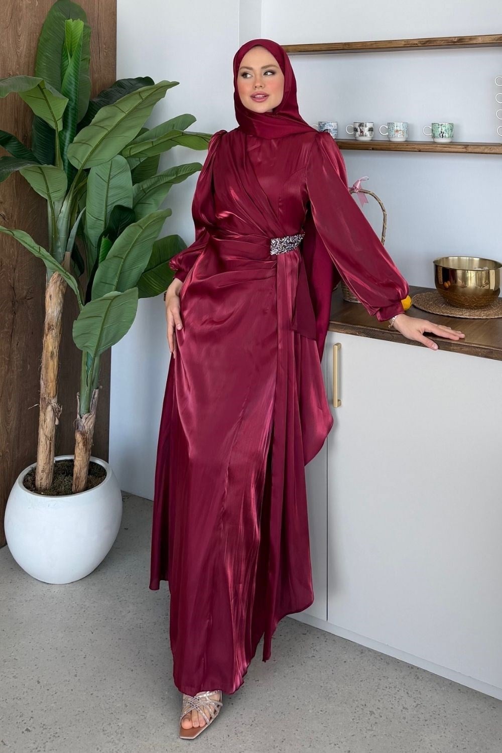 Caroline Taşlı Abiye Bordo