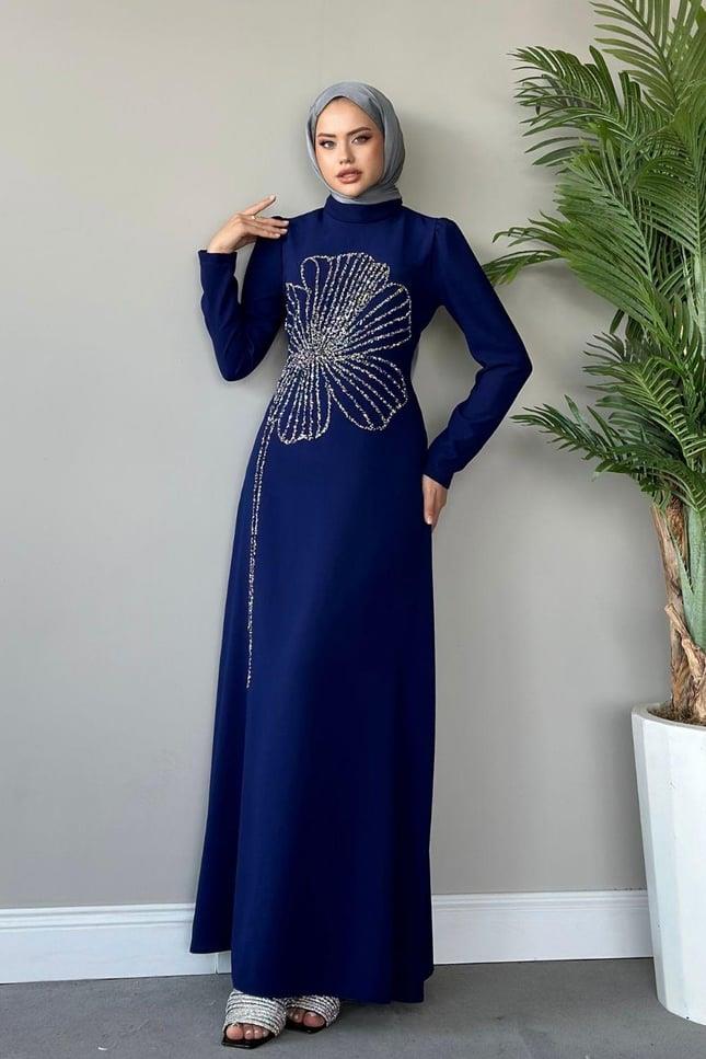 Meyra Yanı Taş Abiye Lacivert
